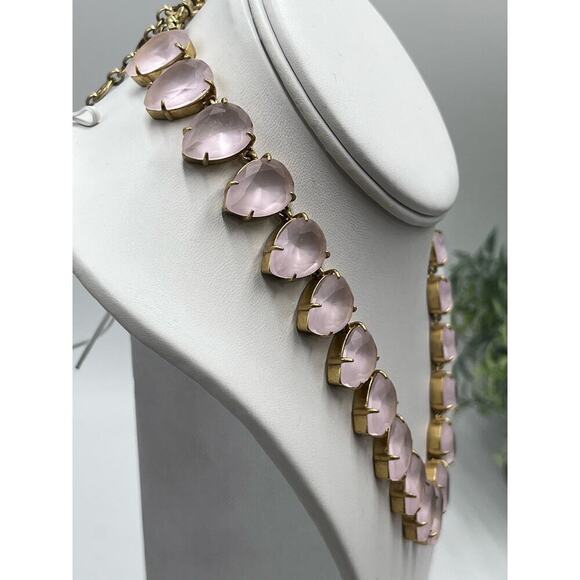 J. Crew Frosted Matte Satin Light Pink Teardrop‎ Rhinestone Full Necklace - Picture 7 of 16